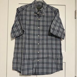 Eddie Bauer Men's Short Sleeve Cotton Plaid Button-Down Shirt • Medium